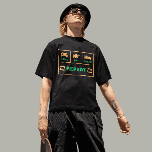 Game Eat Sleep Repeat Men's Black Oversized Tshirt