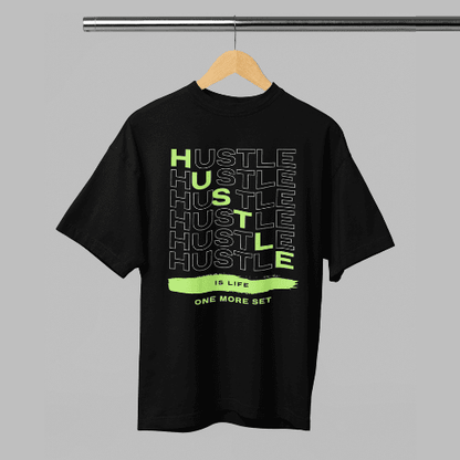 Hustle Men's Black Oversized Tshirt